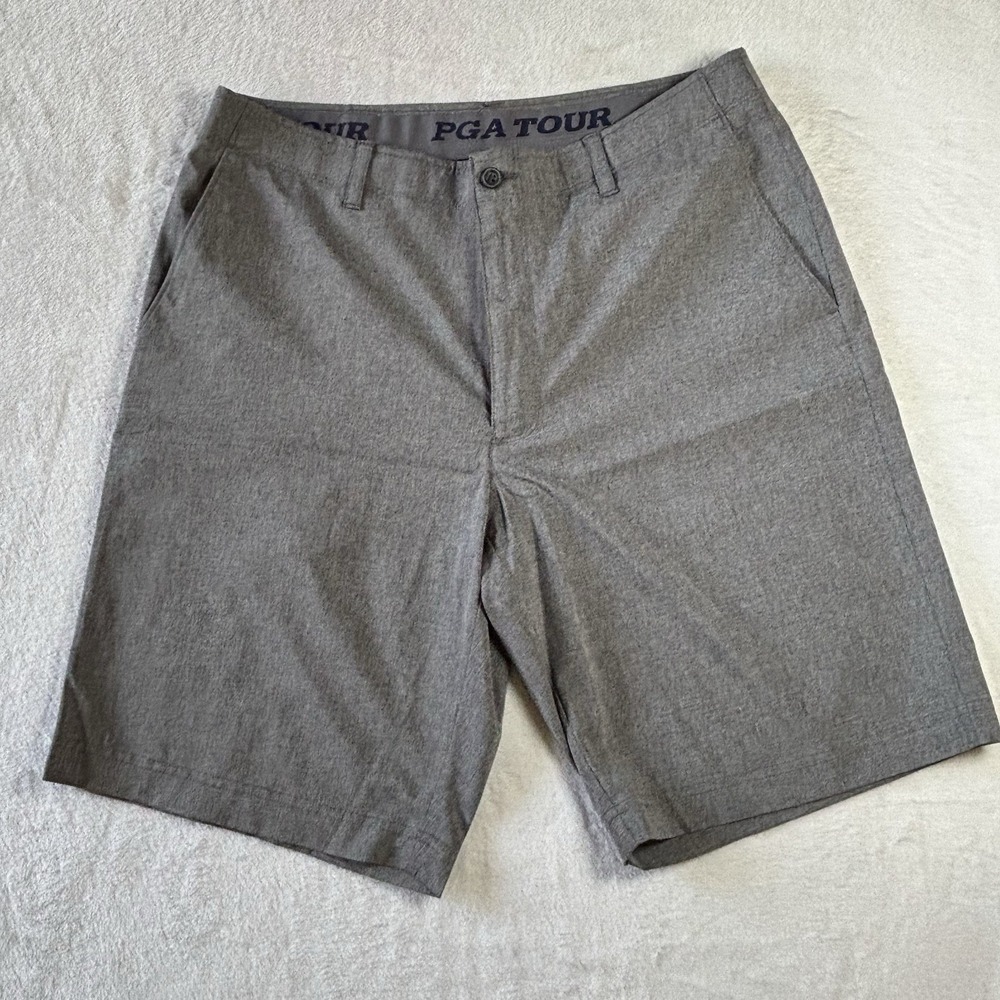 PGA Shorts Mens 36 Gray Bermuda Flat Front Outdoor Performance 9" Inseam Golf